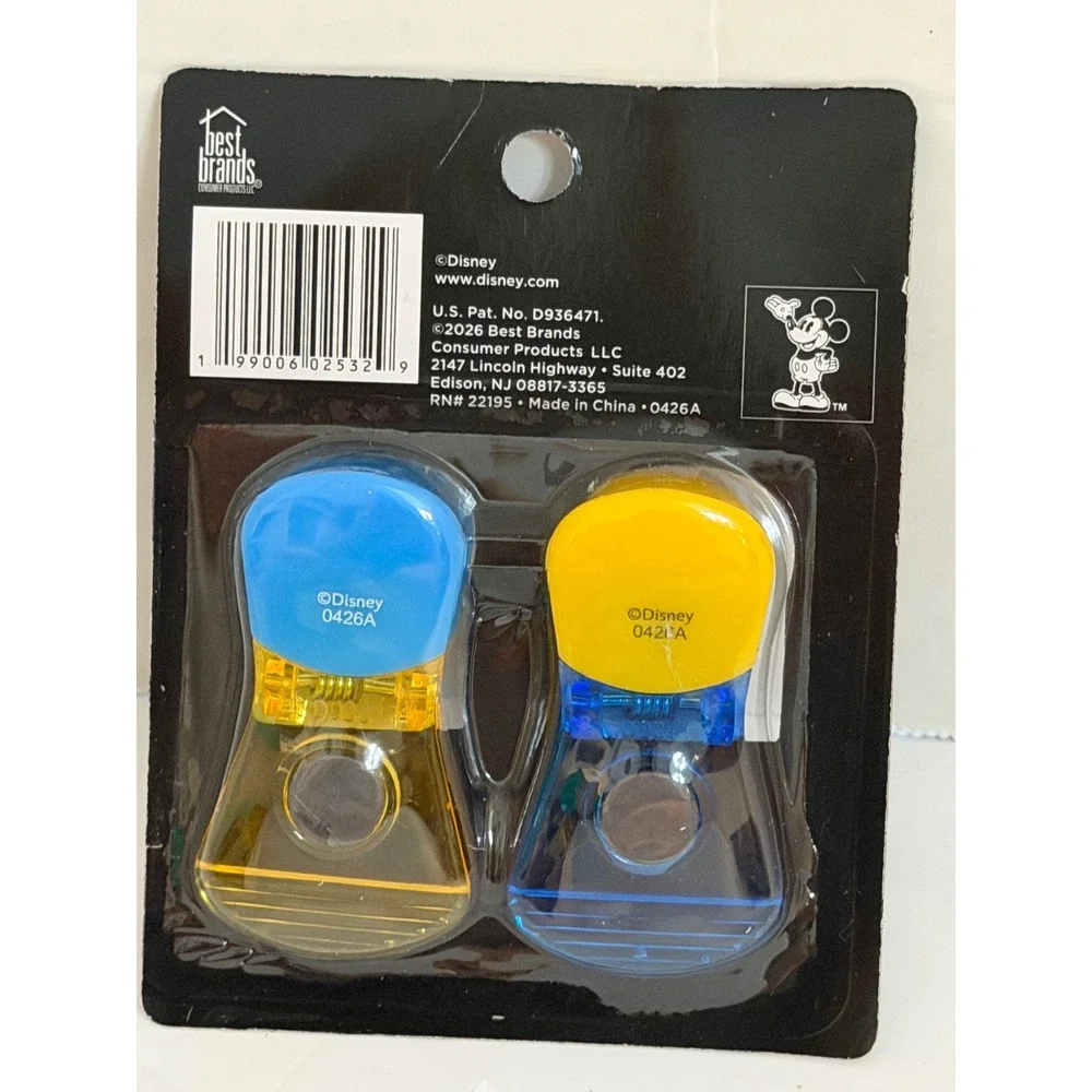 Disney Mickey Mouse 2 Pack Magnetic Bag Clips Blue Yellow Best Brands NEW